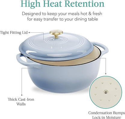 Best Choice Products 7.5 Quart Enamel Cast-Iron Round Dutch Oven, Family Style Heavy-Duty Pre-Seasoned Cookware for Home, Kitchen, Dining Room, Oven Safe w/Lid, Dual Handles - Cornflower Blue