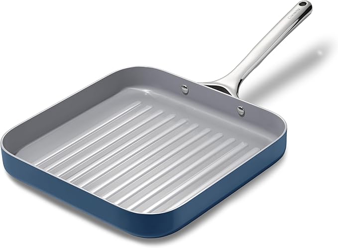 Caraway Square Grill Pan - 11” Grill Pan - Non-Stick Ceramic Coated - Non Toxic, PTFE & PFOA Free - Oven Safe & Compatible with All Stovetops - Navy