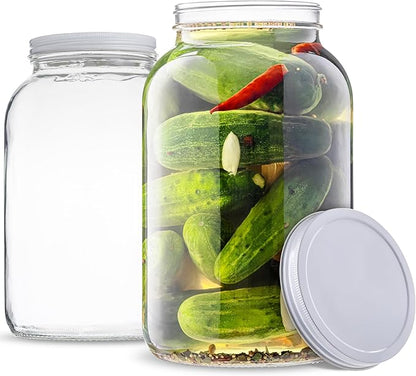 kitchentoolz Set of 3 One Gallon Large Glass Jar with Lid – Wide‑Mouth Gallon Mason Jar for Sun Tea, Pickling, Kombucha – 1 Gallon Glass Jug Made in USA
