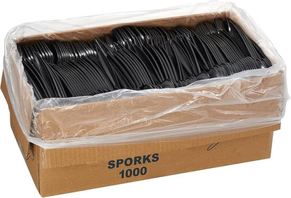 1,000 Plastic Disposable Sporks Bulk Black Medium Weight Disposable Silverware Plastic Cutlery Spork