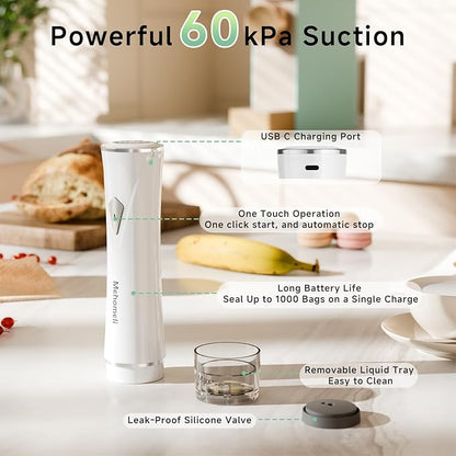 Compact Vacuum Sealer for Food (Vacuum Sealer Machine + 30 Reusable Vacuum Bags), Powerful Handheld Vacuum Sealer Machine, Seal Food 6X Fresh Longer, Portable & Wireless, Easy-Clean