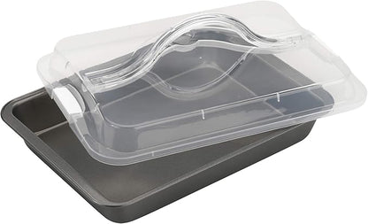GoodCook Everyday Nonstick Steel Bake-N-Take Oblong Pan, 9" x 13" with Lid, Gray