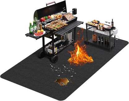 Large 90 x 52 inches Under Grill Mats for Outdoor Grill | Double-Sided Fireproof | Waterproof | Oil-Proof | Easy to Clean | Indoor Fireplace/Fire Pit Mat | Quality BBQ Mat for Deck Patio