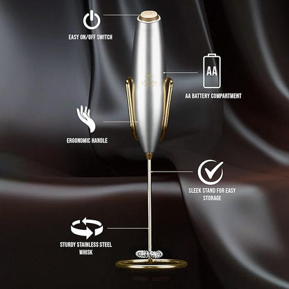 Zulay Kitchen Executive Series Luxury Gift Milk Frother with 4 Duracell Batteries – Handheld Electric Foam Maker for Coffee, Lattes & Hot Chocolate – Deluxe Finish, Ultimate Gift for Coffee Lovers