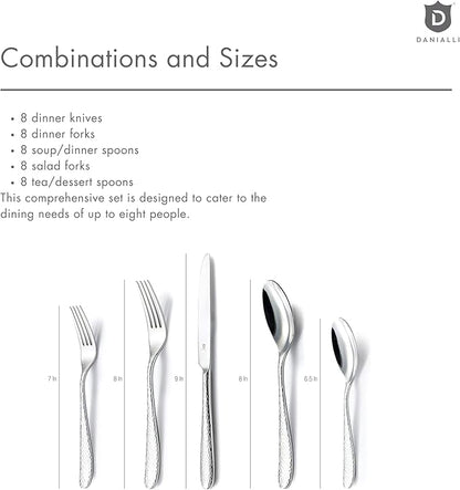 Hammered Silverware Set | Premium 18/10 Stainless Steel Flatware Service for 8 | Heavy-Duty & Dishwasher Safe | Built to Last (40-Piece, Fidenza Hammered)