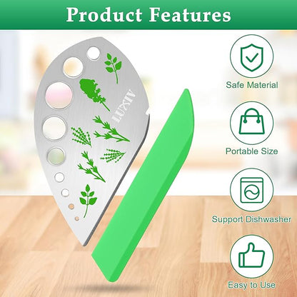 Herb Stripper 9 holes, Luxiv Stainless Steel Kitchen Herb Leaf Stripping Tool LooseLeaf Kale Razor Metal Herb Pealer for Kale, Chard, Collard Greens, Thyme, Basil, Rosemary (1 pack) (2, green)