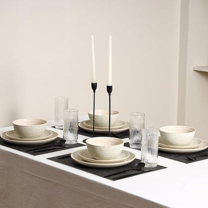 Stone Lain Dua 16-Piece Dinnerware Set Stoneware, Borosilicate Glass, White