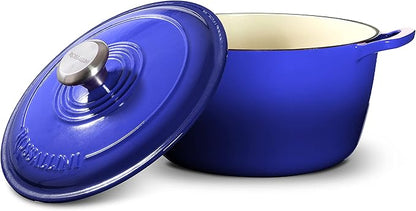 Signature Enameled Cast Iron Dutch Oven, Non-Stick Serving Pot with Tight Fitting Lid for Perfect Roasting, Baking, Sauteing, and Bread Making | 10Q (9.5L) - Indigo Blue