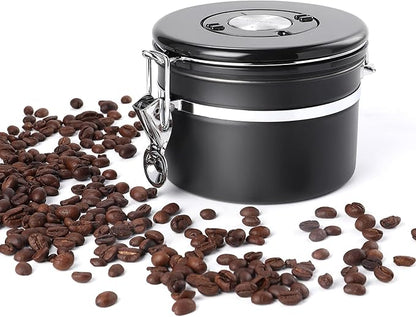 Coffee Canister, Airtight Coffee Container with Date Tracker Lid, Stainless Steel Canister for Kitchen Food Storage (Black, 9oz)