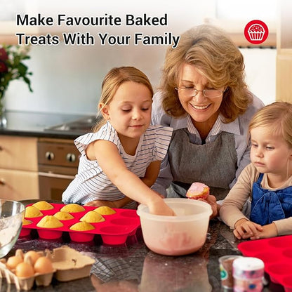 Redfly 3 Pack Silicone Muffin Pan & Cupcake Pans for Baking - 12 Cup Regular Size BPA Free Egg Bites Molds