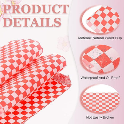 PATIKIL 8.7" x 8.7" Waxed Paper Sheets, 50Pcs Square Pattern Oil-absorbing Dry Food Wrapping Paper for Bakery Coffee Shop Home Baking Kitchen DIY, Red