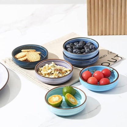 Selamica Ceramic 2.5 OZ Soy Sauce Dish Dipping Bowls Set of 6, 3.3 Inch Small Side Dish Pinch Bowls, Mini Bowls for Condiments, Ketchup, BBQ, Sushi, Gradient Blue