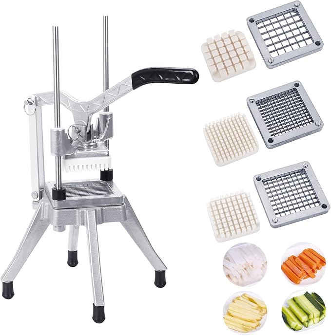 Commercial Vegetable Fruit Chopper 1/4″3/8″1/2″Blade Onion Chopper French Fry Cutter Slicer Stainless Steel for Tomato Potato Cutting Restaurant Home Kitchen, Sliver