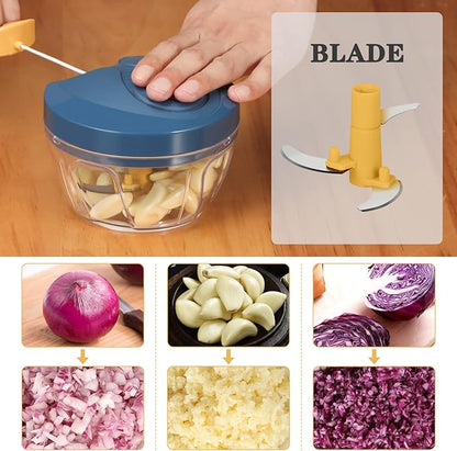 Cambom Manual Food Chopper Vegetable Cutter, Hand String Vegetable Chopper Onions Cutter for Vegetable Fruits Nuts BPA Free Food Safe Material, 550ml Yellow