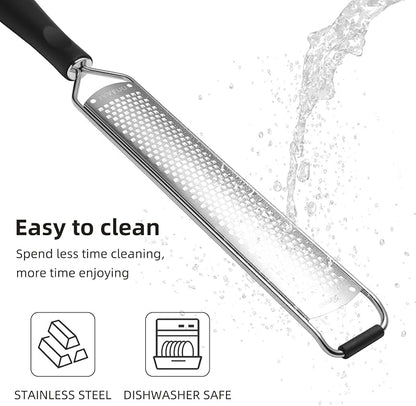 Premium Lemon Zester Grater,Kitchen Tool for Parmesan Cheese, Lemon, Ginger, Garlic, Nutmeg, Chocolate, Vegetables, Fruits,Sharp Stainless Steel Blade,Dishwasher Safe (Black)