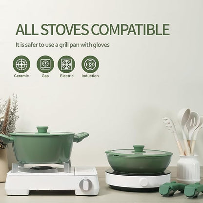 23pcs Ceramic Pots and Pans Set, Nonstick Detachable Handle Cookware, Induction Kitchen Cooking Set with Removable Handle,include Frying Pans & Saucepans Oven Safe(Green)