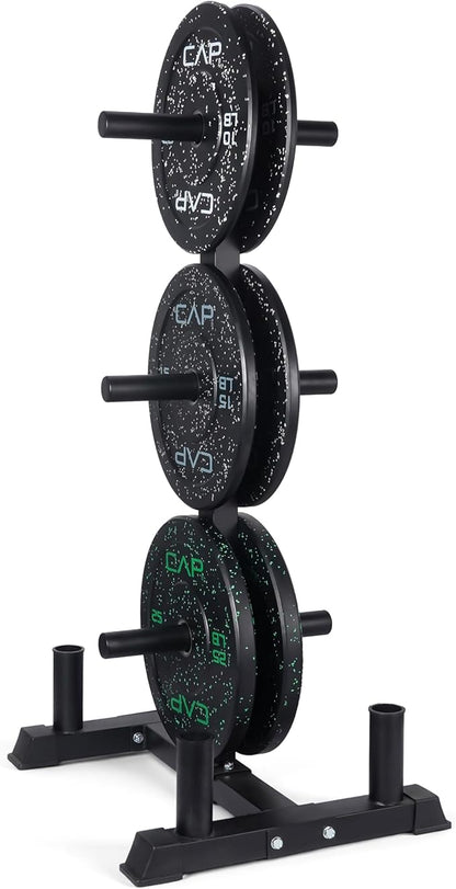 CAP Barbell 2-Inch Olympic Bumper Plate Weight Set with 6 Post Rack | 100-370 lbs | Multiple Options