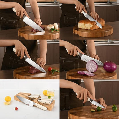 NANFANG BROTHERS Damascus Kitchen Knife Set,6 Pieces Drawer Knife Set,ABS Ergonomic Handle for VG10 Steel Professional Chef Knives Set with Block