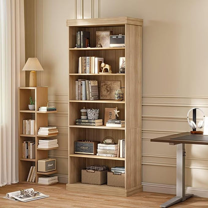 70.8" Tall Farmhouse Bookshelf with Glass Doors, Modular Bookcase with 6-Tier Adjustable Shelves, Large Storage Cabinet for Kitchen, Living Room, Brown, Set of 3