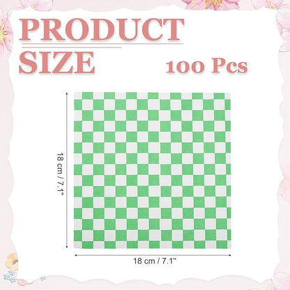 PATIKIL 7.1" x 7.1" Waxed Paper Sheets, 100Pcs Square Pattern Oil-absorbing Dry Food Wrapping Paper for Bakery Coffee Shop Home Baking Kitchen DIY, Green