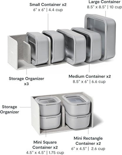 Caraway 22pc Glass Food Storage Set - Storage Containers for Food - Non-Toxic Ceramic-Coated Glass - Air Release Technology - Compact & Stackable Design - Gray