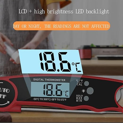 Meat Thermometer Digital, Instant Read Food Thermometer for Grilling and Cooking, Waterproof Kitchen Probe with Backlight for Home, Outdoor Grilling and BBQ
