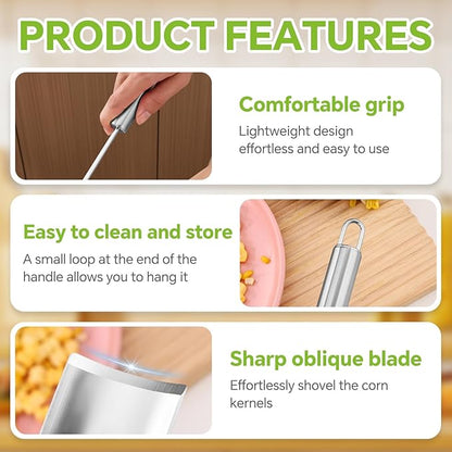 2PCS Corn Peeler for Corn on the Cob New Corn Stripper for Corn on the Cob, Corn Cutter to Cut Corn off the Cob, Long Handle Stainless Steel Corn Stripping Tool for Home Kitchen & Outdoor Dining