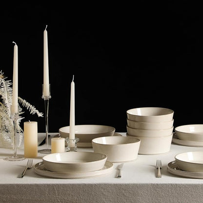 Stone Lain Claire 24-Piece Dinnerware Set Stoneware, Plates and Bowls Set, Dishwasher and Microwave Safe, Dish Set for 8, White
