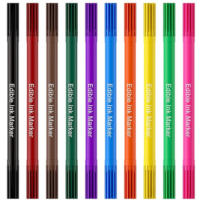 Jewem (Upgrade) Edible Markers for Cookie Decorating,10Pcs Food Coloring Pens, Double Side Food Grade Pens with Fine & Thick Tip for Decorating Fondant, Cakes, Cookies, Easter Eggs, Frosting, Macaron, Halloween, Christmas