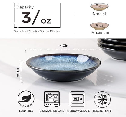 LERATIO Ceramic Soy Sauce Dishes of 6, Reactive Glaze Dipping Sauce Cups/Bowls/Dishes for Kitchen, 3oz Ceramic Small Bowls for Side Dishes, Appetizers, Snacks, and Sushi,Condiment,Dishwasher Safe