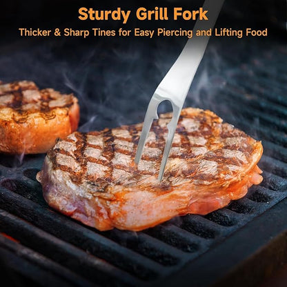 SHINESTAR Heavy Duty Grill Tools Set, Stainless Steel Grilling Accessories with Spatula, Tongs, Fork and Basting Brush, 4PCS, Ideal Grilling Gifts for Man