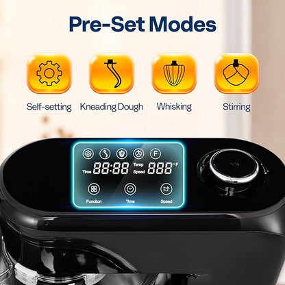 VIVOHOME Stand Mixer with Fermentation, One-Touch Presets Electric Dough Mixer with 6 Qt Bowl, Kitchen Standing Mixer for Baking, Cake with Flex Edge Beater, Bread Hook, Whisk, Black