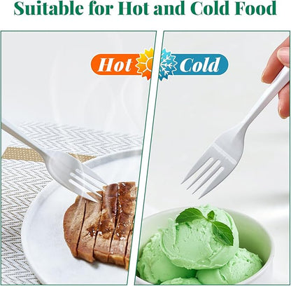 FOCUSLINE 2000 Pack White Plastic Forks Bulk, Heat Resistant Disposable Forks, Plastic Silverware for Take out Restaurants, Parties, Picnics, Travel & Any Events
