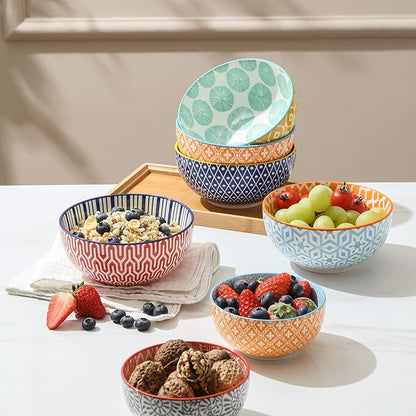 Selamica Ceramic Cereal Bowls Set of 6, 24 Oz Deep Soup Bowls for Kitchen, 5.9 Inch Dessert Bowls for Salad, Pasta, Oatmeal, Ramen, Microwave Dishwasher Safe, Set of 6, Assorted Colors