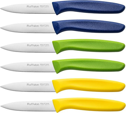 Paring Knife Fruit Knife Set (6 Pieces), Ultra Sharp Stainless Steel Vegetable and Fruit Knife with PP Plastic Ergonomic Handle for Cutting Fruits and Vegetables,Blue/Yellow/Green