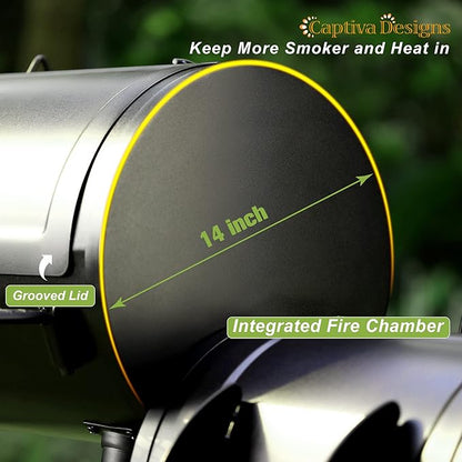 Captiva Designs Charcoal Grill with Offset Smoker, All Metal Steel Made Outdoor Smoker, 512 sq.in Cooking Area, Best Combo for Outdoor Garden Patio and Backyard Cooking