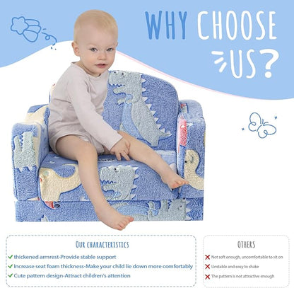 Thick Comfy Toddler Chair and Couch for Kids,2-in-1 Soft Plush Fold Out Sofa for Children,Convertible Couch to Lounger for Toddler