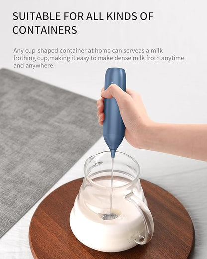 CIRCLE JOY Rechargeable Milk Frother Handheld with Stand, Coffee Frother Wand Drink Mixer with Dual Spring Whisk for Coffee, Cappuccino, Lattes, Frappe, Matcha and Hot Chocolate, Blue