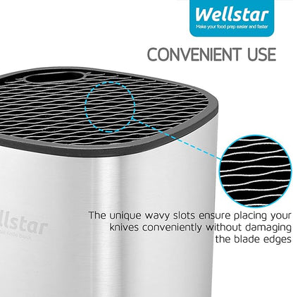 WELLSTAR Universal Knife Block Holder, Stainless Steel Knife Stand Without Knives, Safe Space Saver Large Volume Stable Knife Storage with Scissors Slot, Detachable for Easy Cleaning - Square
