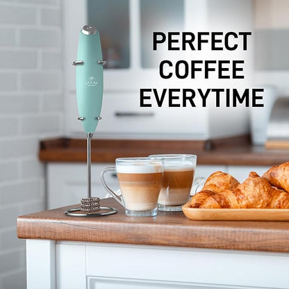Zulay Kitchen Tornado Whisk Milk Frother with 4 AA Duracell Batteries - Triple Whisk for More Power - Handheld Coffee Frother with Stand - Drink Mixer for Lattes, Matcha & Protein Shakes