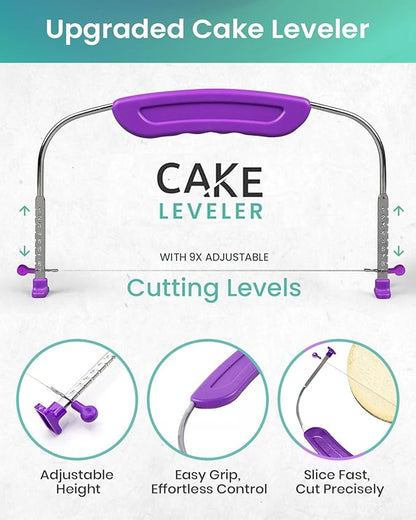RFAQK 64PCs Cake Decorating Kit with Leveler, Baking Supplies Gift Includes Cake Stand Turntable, 24 Numbered Icing Tips, 30+1 Piping Bags, 2 Frosting Spatulas, 3 Scrappers, Video Course & Booklet