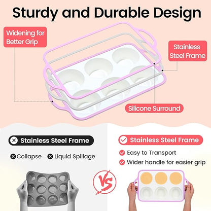 Silicone Jumbo Muffin Pan with Metal Frame, Non Stick Food Grade Silicone Large Muffin Pan, with Handles 6 Cup,BPA-Free and Dishwasher Safe, Jumbo Cupcake Pans - 2 Piece Pink