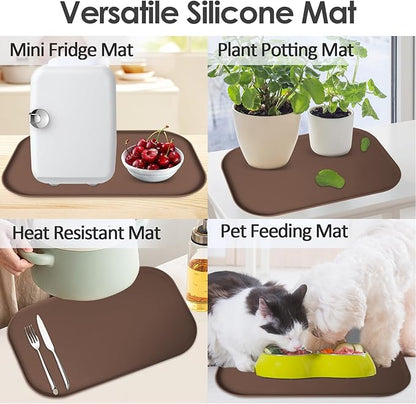 Silicone Coffee Maker Mat with Lip, 17.4'' x 10.6'' Heavy Duty Coffee Maker Mat for Countertops, Coffee Tray Fit Under Coffee Machine Appliance Automatic Machines Espresso Accessory, Brown