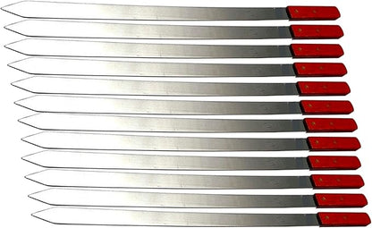 Premium Stainless Steel Barbecue Skewers BBQ Outdoor Grill Skewer stick with Solid Wood Handle for Grilling Shish Kebob Koubideh Persian Brazilian Kebab 1" wide and 24" long (12pcs)