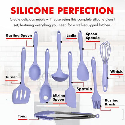 Chef Craft - Premium Silicone Kitchen Tools and Utensils Set, Non-Scratch, Withstands Temperatures up to 450°F, BPA-Free, 9 Piece Cooking Utensils Set, Pastel Blue