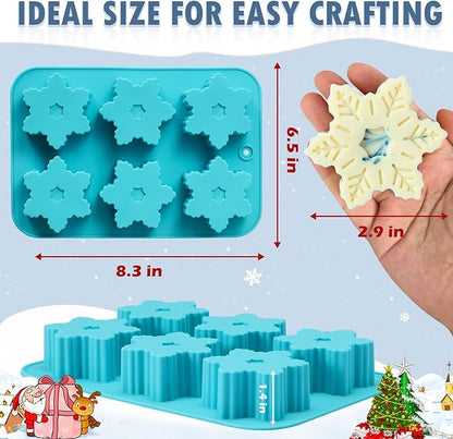 HKNMTT Snowflake Christmas Silicone Mold 12 Cavity for Holiday Soap Chocolate Cocoa Bomb Ice Candy Oreo Covered Jello Xmas Winter Wax, Oven Safe Baking Frozen Food Grade Moulds DIY Candle Craft Set