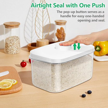 Airtight Flour Container 12 Lbs, Clear PET Plastic Food Storage Container Bin with Pop Up Lids For Rice Flour Sugar, Dry Food Holder for Kitchen Pantry Organization and Storage