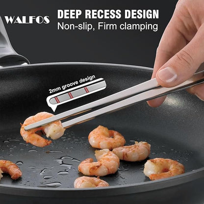 WALFOS Tweezer Tongs for Cooking, Kitchen Tweezers Stainless Steel Pasta Tweezers Tongs for Cooking, Roasting, Grabbing Small Objects, Dessert, BBQ, Spaghetti 3 Pcs (8+10+12-Inch)