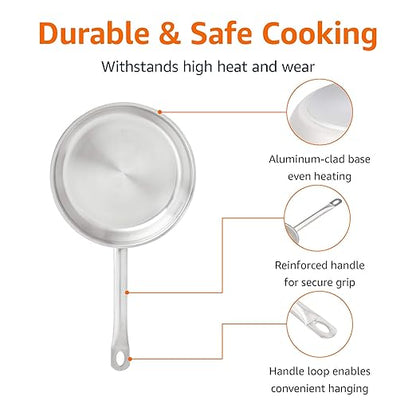 Amazon Basics 3-Piece Stainless Steel Aluminum-Clad Fry Pan Set with 8", 9 1/2", and 12"