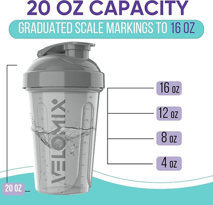 VELOMIX -6 PACK- Shaker Cups for Protein Shakes 20 oz - 6x Wire Whisk | Leak Proof Protein Shaker Bottle for Protein Shakes, Shaker Bottle Pack for Pre & Post Workout, Shaker Cup (Modern Neutrals)
